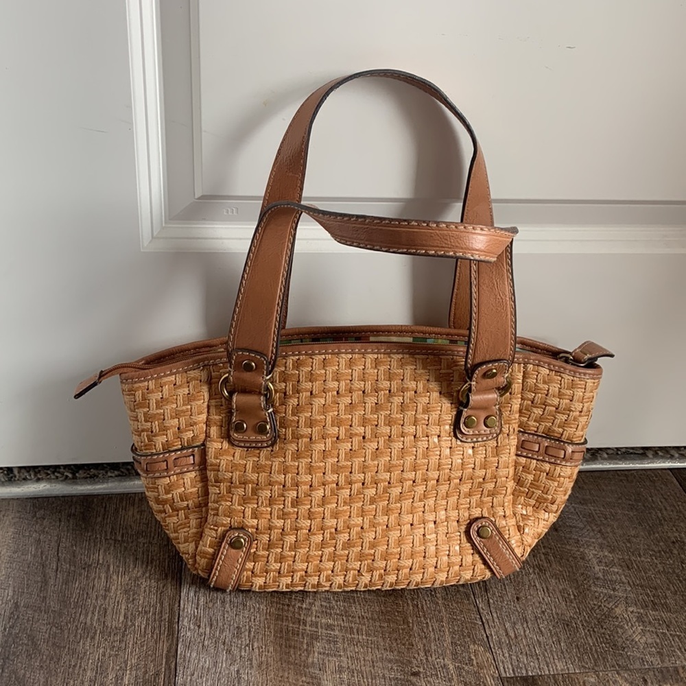 Fossil Vintage Tan Basket Woven Leather Shoulder Bag